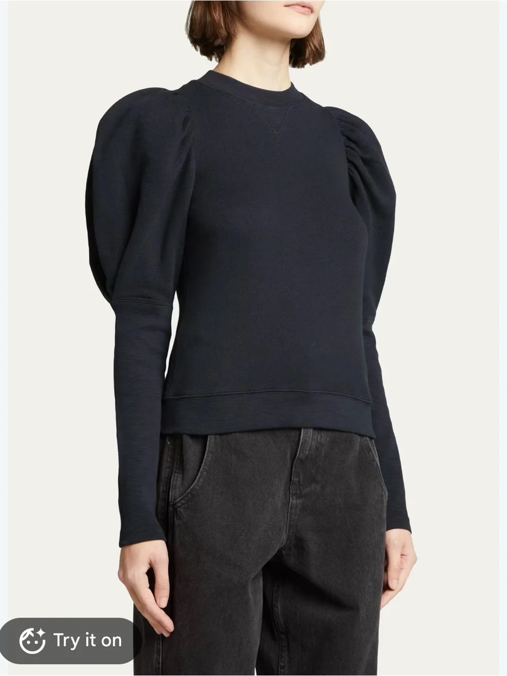 Ulla Johnson Philo Puff Sleeve Pullover Long Sleeve Top 100% Cotton Black Small